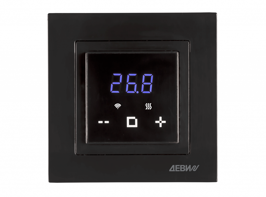 140F1069R — Терморегулятор ДЕВИ Classy (Класси) c Wi-Fi черный, IP 21, размеры 84 x 84 x 50 мм, диапазон регулирования температуры 5...40 °С