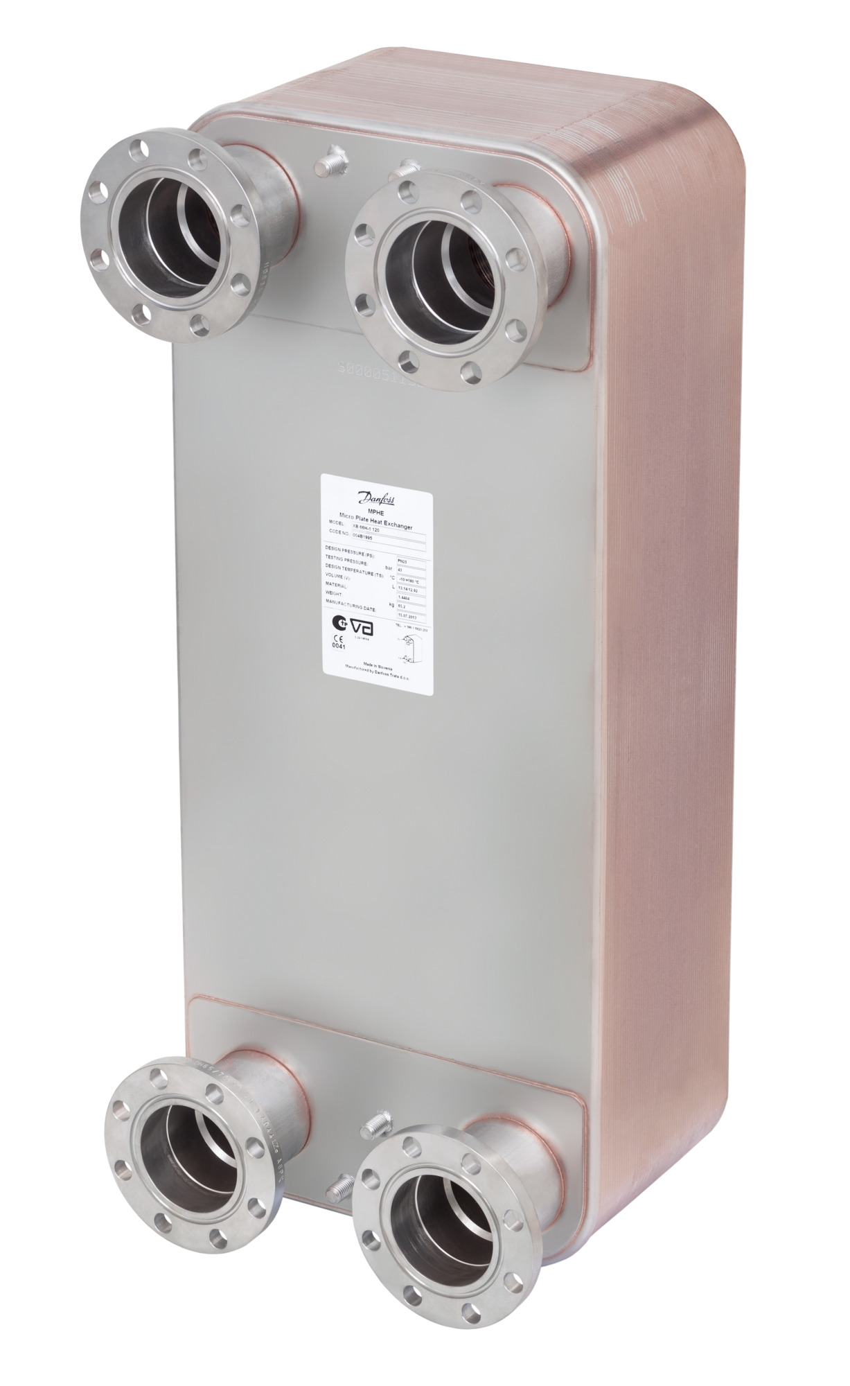 Danfoss 004B1968 — Паяный пластинчатый теплообменник XB66L-1-110 PN16 DN65