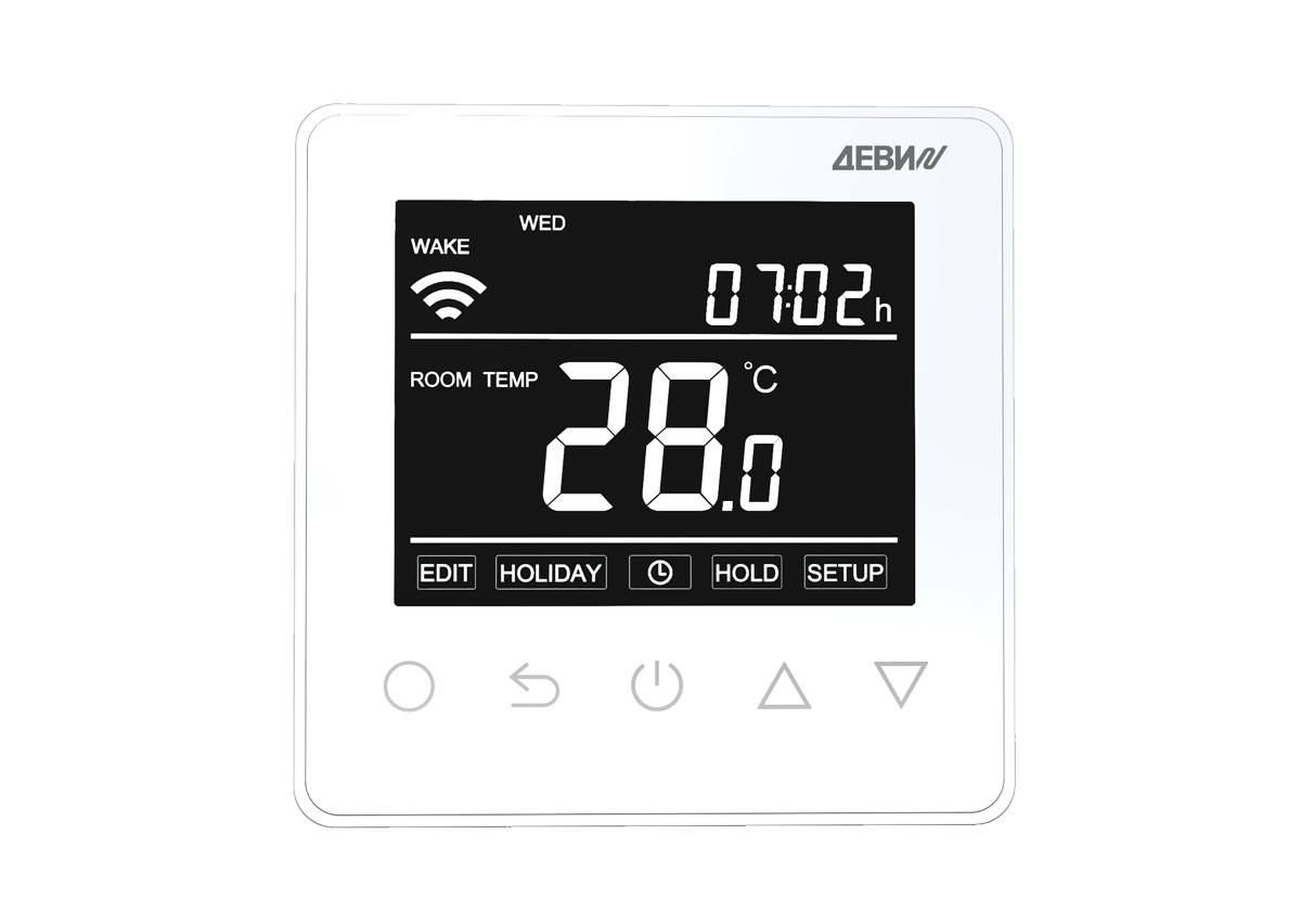 140F1141R — Терморегулятор ДЕВИ Prime (Прайм) c Wi-Fi белый IP 21, размеры 87 x 87 x 42 мм, диапазон регулирования температуры 5...40 °С