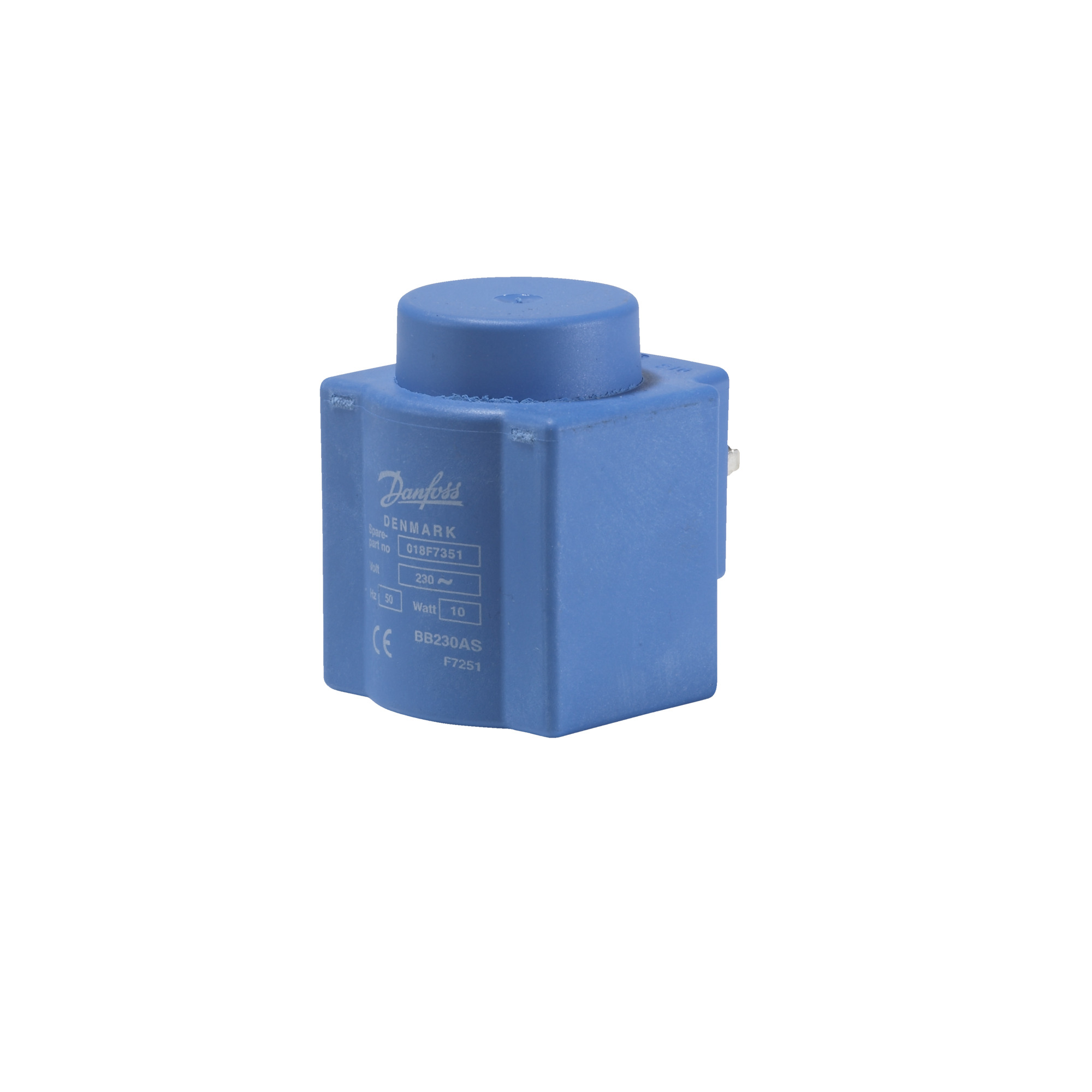 Danfoss 018F7351 — Катушка электромагнитная BB230AS, напряжение питания 230 В переменного тока, 50 Гц, мощность 10 Вт, присоединение защелкой