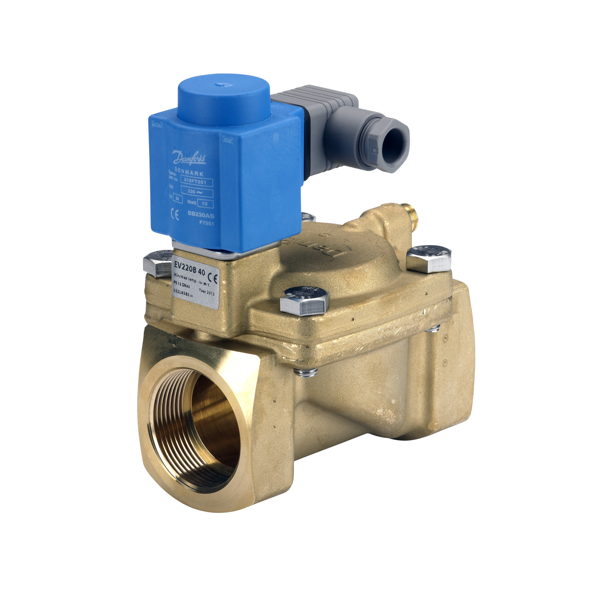Danfoss 032U458502 — Клапан электромагнитный EV220B, присоединение внутренняя резьба G 1 1/2", материал уплотнения NBR, нормально закрытый