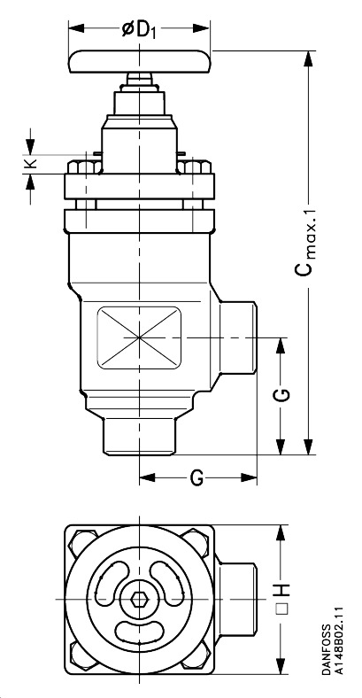 Danfoss 148B5440 — Запорный клапан SVA-L 25 D ANG H-WHEEL