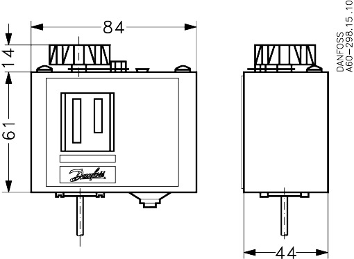 Danfoss 060L112266 — Реле температуры (термостат) KP, IP 30/44, диапазон регулирования 20...60 °C, длина трубки 3 м