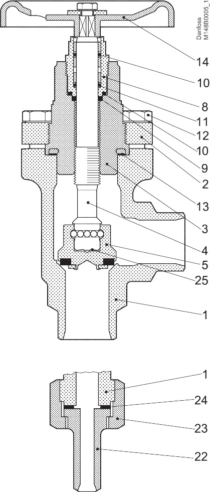 Danfoss 148B5220 — Запорный клапан SVA-S 15 A ANG H-WHEEL