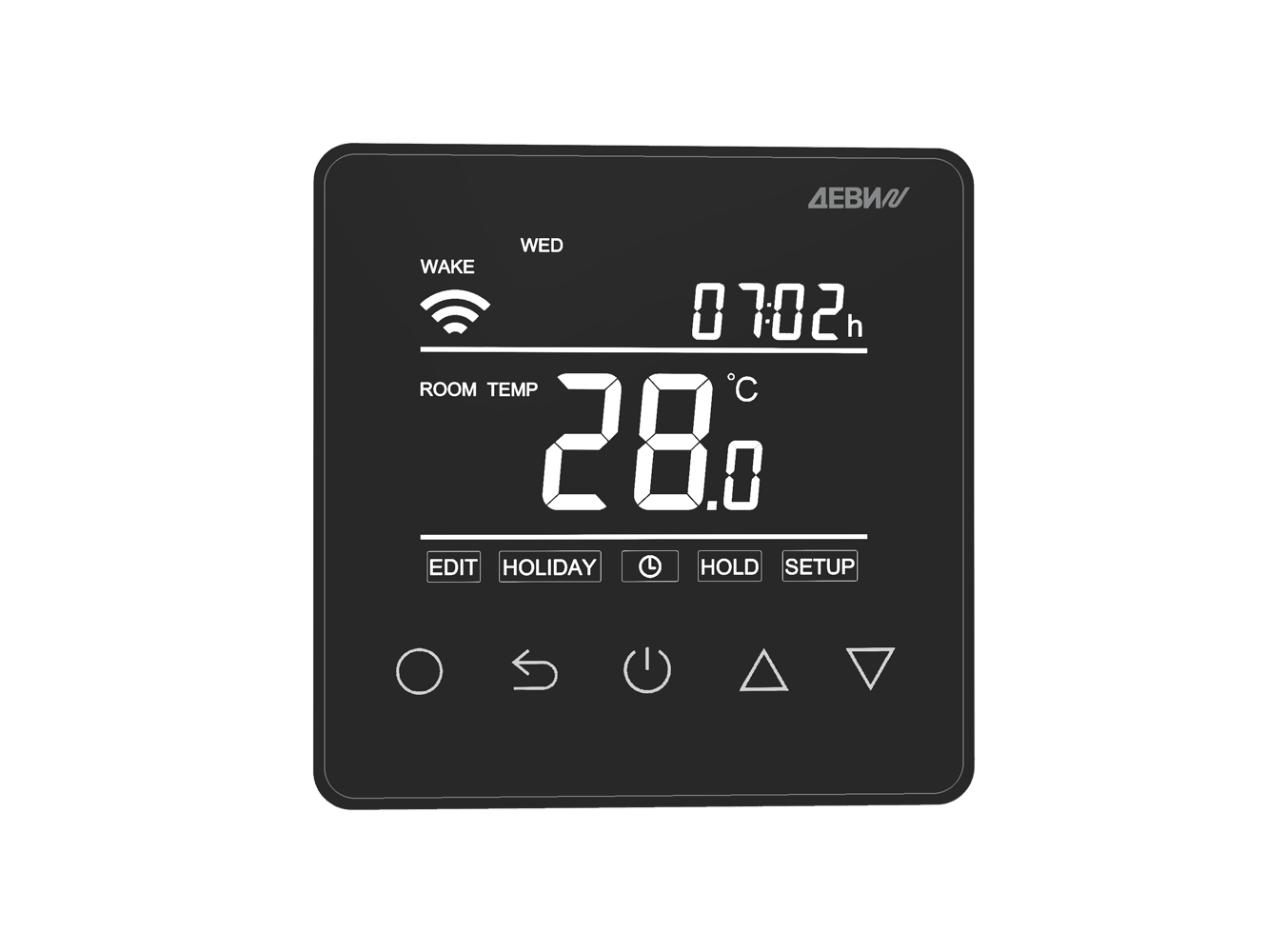 140F1143R — Терморегулятор ДЕВИ Prime (Прайм) c Wi-Fi черный IP 21, размеры 87 x 87 x 42 мм, диапазон регулирования температуры 5...40 °С
