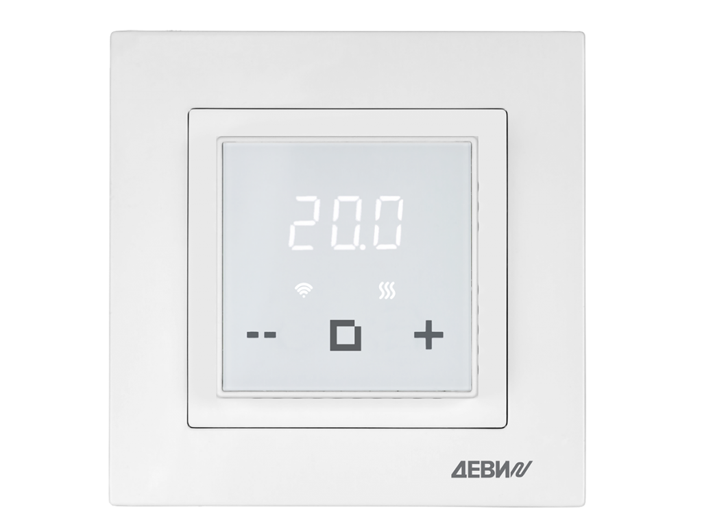 140F1064R — Терморегулятор ДЕВИ Classy (Класси) c Wi-Fi белый, IP 21, размеры 84 x 84 x 50 мм, диапазон регулирования температуры 5...40 °С
