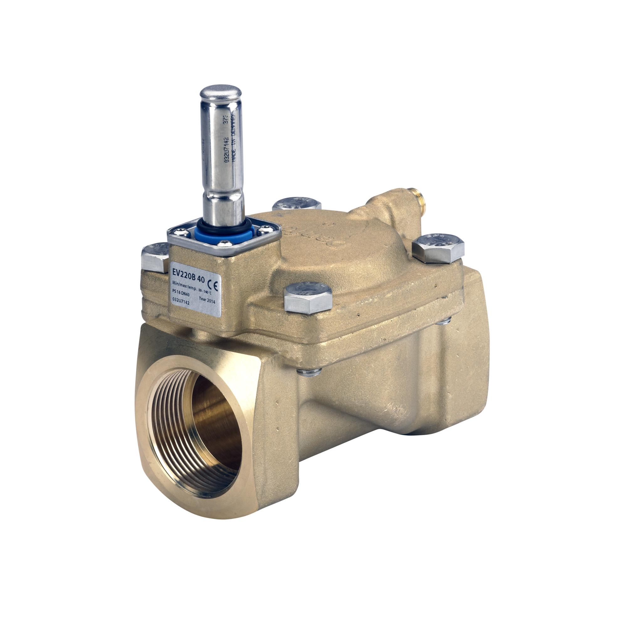Danfoss 032U7142 — Клапан электромагнитный EV220B, присоединение внутренняя резьба G 1 1/2", материал уплотнения EPDM, нормально закрытый