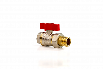 Danfoss 065B8206 — Латунный шаровой кран BVR-F с накидной гайкой и ниппелем, DN 32, PN 40, управление — рычаг, алюминий, корпус — латунь CW617N