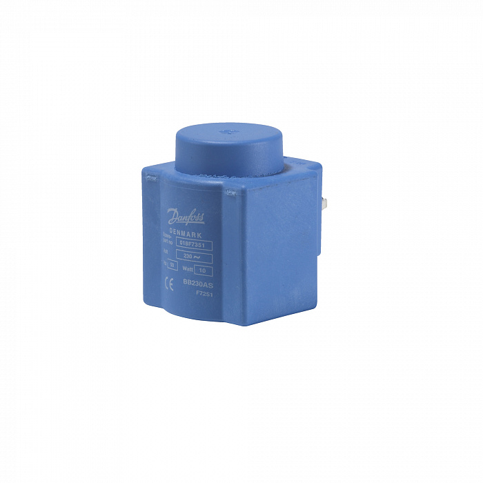 Danfoss 018F7351 — Катушка электромагнитная BB230AS, напряжение питания 230 В переменного тока, 50 Гц, мощность 10 Вт, присоединение защелкой