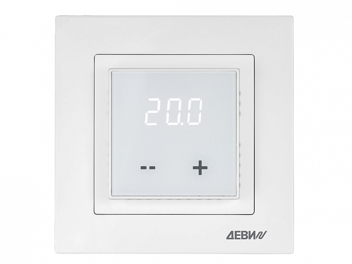 140F1030R — Терморегулятор ДЕВИ Room (комнатный), IP 21, размеры 84 x 84 x 50 мм, диапазон регулирования температуры 5…40 °C