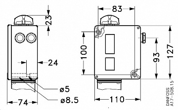 Danfoss 017-509466 — Реле давления RT для тяжелых условий эксплуатации, диапазон настройки уставки 4-17 бар, дифференциал 1,2 бар, присоединение G 3/8