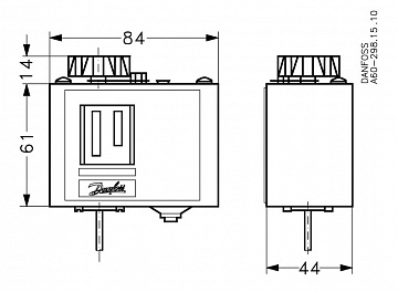 Danfoss 060L110066 — Реле температуры (термостат) KP 61, IP 30/44, диапазон регулирования -30…15 °C, длина трубки 2 м